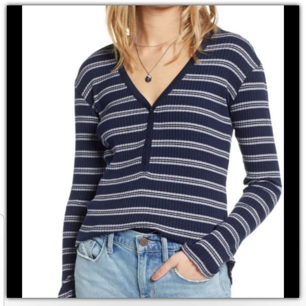 NWT Treasure Bond ribbed Henley top size xs vneck striped top